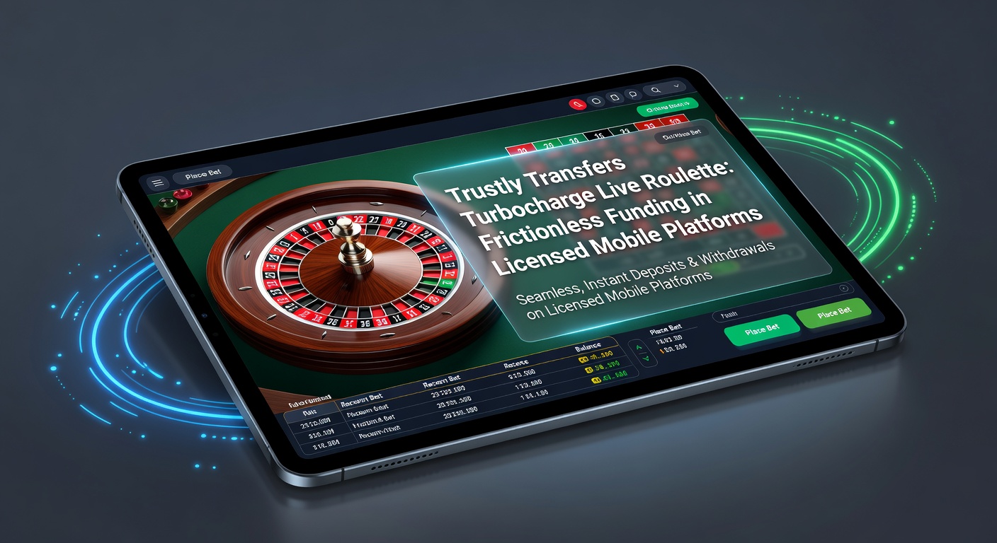 Smartphone mit Live-Roulette-App und Trustly-Logo, das eine schnelle Banküberweisung symbolisiert
